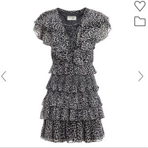 Saint Laurent Leopard-Print Ruffle Mini Dress size 2